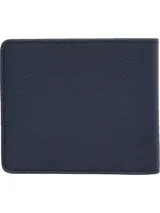 Billetera plegable Tommy Jeans color azul marino, confeccionada en cuero y poliéster, con logo de la marca en el frente.