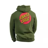 Canguro verde militar con capucha y cordones ajustables. Estampado del logo Santa Cruz Classic Dot en el pecho.