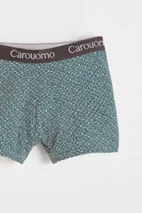 Boxer ajustado a rayas verticales azul marino y blancas, con cintura elástica gris con el logo de la marca Carouomo.