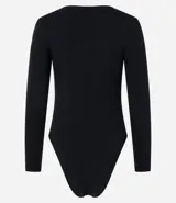 Body color marrón de poliamida seamless, con escote cuadrado y mangas largas. Tiene cierre con botones a presión en la entrepierna.