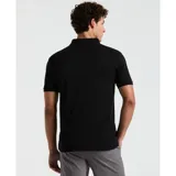 Polo negro de tejido interlock, diseño liso con el logo Sticker Pete bordado al pecho, tapeta con botones y cuello acanalado.