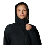 Campera impermeable Columbia Hikebound II para mujer, color negro, con capucha ajustable, bolsillos con cierre y tecnología Omni-Tech™ que la hace transpirable. Ideal para senderismo.