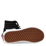 Championes tipo botita VANS SK8, color negro con detalles en blanco. Confeccionados en lona y gamuza, con suela de goma y punteras reforzadas.