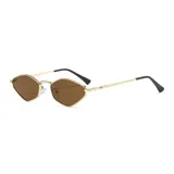 Lentes de sol unisex con forma geométrica, montura dorada y lentes marrones.