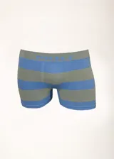 Boxer de microfibra sin costuras con diseño a rayas horizontales en tonos azul y gris. Cintura elástica con logo de la marca.