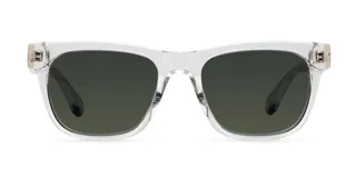 Lentes de sol con montura cuadrada transparente y cristales polarizados en color verde oliva. Cuentan con protección UV400 y están fabricados con materiales bio-basados y patillas de propionato de celulosa.