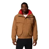 Campera Columbia Powderkeg II color marrón con interior rojo. Cuenta con tecnología Omni-Tech™ impermeable y transpirable, sistema de intercambio con cremallera, forro reversible con aislamiento sintético, cierre frontal con solapa, cremallera frontal de doble sentido, bolsillos interiores y exteriores con cremallera, y puños ajustables.
