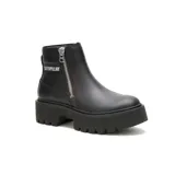 Bota Caterpillar Colorado Max Chelsea para mujer, color negro, de cuero liso, con plataforma de goma y cierre lateral con cremallera.