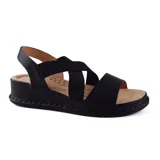 Sandalias bajas color beige, con plataforma y tiras elásticas cruzadas en el empeine.