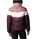 Campera puffer Columbia Puffect II con bloques de color gris, blanco y negro. Tiene aislamiento Thermarator™, tejido deperlante al agua, protector de mentón, bolsillos laterales con cremalleras y puños elásticos.
