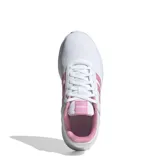Championes Adidas Lite Racer 4.0 de mujer, color blanco con detalles en rosa. Capellada de malla transpirable con las tres tiras clásicas de Adidas en los laterales. Entresuela Cloudfoam para mayor amortiguación y comodidad.