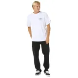 Remera blanca de manga corta con cuello redondo y logo Rip Curl Pro estampado en el pecho.