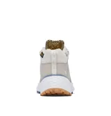 Bota de trekking Columbia Facet 75 Equinox color beige con detalles en blanco y celeste. Cuenta con tecnología OutDry™ impermeable y transpirable, forro Omni-Heat™ Infinity termorreflectante, plantilla OrthoLite® Eco y suela Adapt Trax™ para tracción en terrenos mojados o secos.