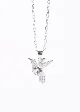 Cadena plateada con dije de colibrí con incrustaciones de circonitas.