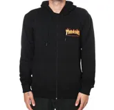 Canguro negro con cierre y capucha, con logo Thrasher Flame estampado en el pecho.