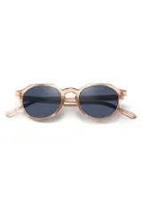 Gafas de sol redondas color champagne con lentes grises.
