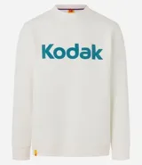 Buzo blanco de algodón y poliéster con cuello redondo y mangas largas. Estampa frontal con la palabra "Kodak" en color verde.