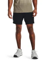 Short deportivo Under Armour UA Vanish Woven 6IN para hombre, color negro, confeccionado en tejido ligero, duradero y transpirable de secado rápido. Presenta logo de la marca en la pierna izquierda.