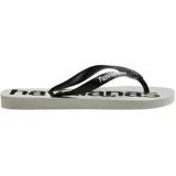 Ojotas Havaianas Top Logomania 2, con base blanca y logo de la marca en negro.