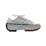 Zapatillas Converse Run Star Hike OX de lona blanca con cordones blancos, plataforma blanca y suela de goma con diseño dentado en marrón y negro.