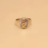 Anillo de plata 925 con aplique ovalado de oro 9k con el símbolo del profesorado.
