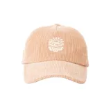 Gorro de béisbol color rosa claro de pana con logo bordado en blanco en el frente.