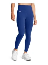 Calza deportiva Under Armour Motion Ankle Leg color azul con pretina alta, logo estampado en la cadera y bolsillo lateral.