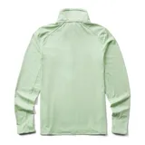 Buzo de media cremallera en color menta, fabricado con mezcla de poliéster reciclado y spandex, ideal para actividades al aire libre.