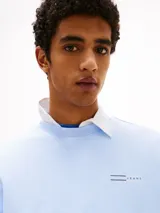 Buzo celeste de algodón con cuello redondo, puños y bajo de punto canalé. Logo de Tommy Jeans bordado en el pecho y parche con el logo en la manga.