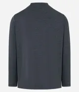 Remera deportiva de manga larga para hombre, color gris azulado jaspeado, con cuello redondo y costuras visibles en hombros y cuello.