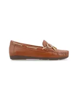 Mocasín de cuero graneado color marrón, con interior de cuero y pelo, ideal para invierno.