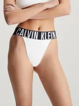 Colaless blanco de tiro alto Calvin Klein, con cintura elástica negra con el logo de la marca en blanco. Confeccionado en microfibra suave y transpirable.