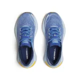 Zapatillas de running Merrell Morphlite para mujer, color azul con detalles en amarillo y blanco.