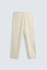 Pantalón azul marino de corte recto, con cintura elástica ajustable con cordón, bolsillos laterales y traseros.