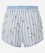 Short de pijama con cintura elástica y estampado de rayas verticales con corazones.
