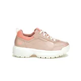 Zapatillas Caterpillar modelo Flame, color rosa metalizado con detalles en naranja y suela blanca.