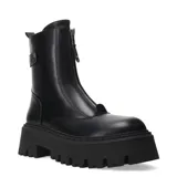 Botas de caña media color negro, con cierre frontal y suela track.