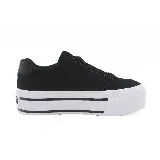 Zapatillas Puma Court Classic Vultc FS Platform para mujer, color negro con detalles en blanco y suela de plataforma blanca con líneas negras.