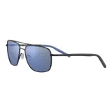 Lentes de sol Serengeti modelo Tellaro 8819, con montura metálica negra y lentes espejados azules. Diseño aviador con doble puente.