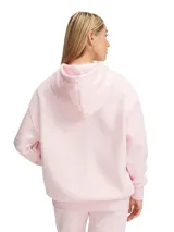 Buzo Under Armour de mujer, estilo hoodie, color rosa claro, corte cropped y logo estampado en el pecho.