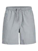 Short gris de tejido de sarga con fit relajado y cierre con cordón.