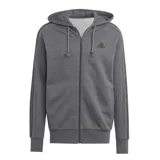 Campera Adidas Essentials de hombre, color gris oscuro con detalles en negro, con cierre frontal, capucha con cordones ajustables y bolsillos laterales.