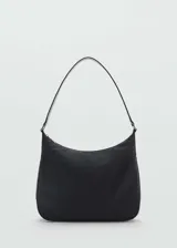 Bolso tipo hobo negro de poliamida con forro de poliéster y correa de hombro fina. Cierre superior con cremallera.
