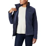 Chaqueta de microfibra color coral, con bolsillos laterales y cierre frontal, ideal para actividades al aire libre.