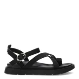 Sandalias bajas negras con tiras finas y plataforma.