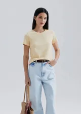 Camiseta de manga corta color terracota, con cuello redondo y corte ajustado.