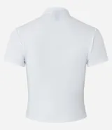 Remera marrón de ribana con cuello alto y mangas cortas.