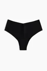 Pack de tres bombachas hipster negras de algodón, con tiro bajo, cobertura media y ribetes cortados por láser para evitar marcas bajo la ropa.