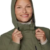 Campera impermeable y transpirable Columbia Hikebound II, color verde oliva, con capucha ajustable, bolsillos con cierre y costuras selladas.