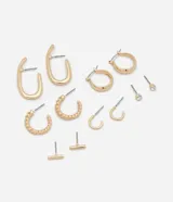 Kit de seis pares de caravanas pequeñas en metal, con dos puntos de luz y cuatro aros con diferentes formatos.